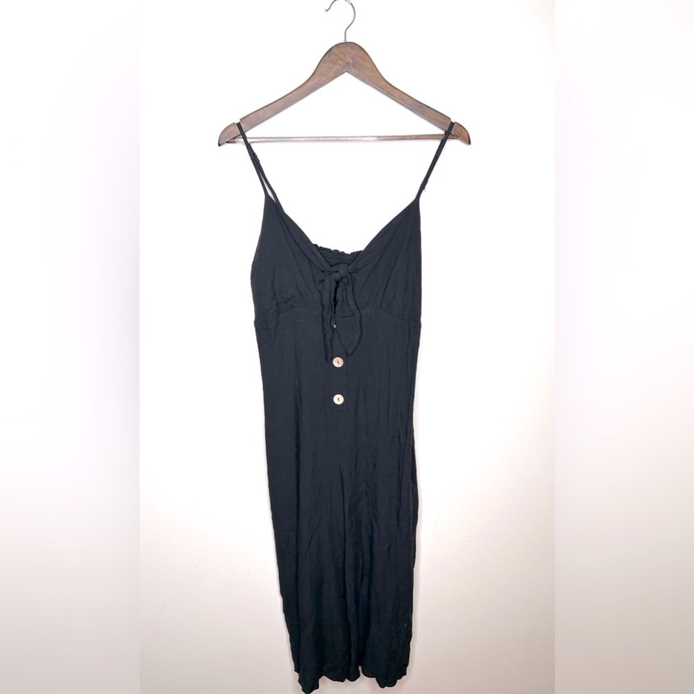 Cute Sleeveless Jumpsuit with Tie Chest Peekaboo Black Large